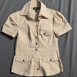 Bebe Beige Striped Button-Up Shirt
